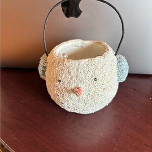 Snowman head vintage collectible Midwest flocked candy container